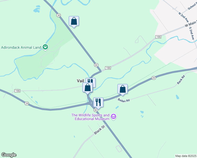 map of restaurants, bars, coffee shops, grocery stores, and more near 3639 New York 30 in Broadalbin