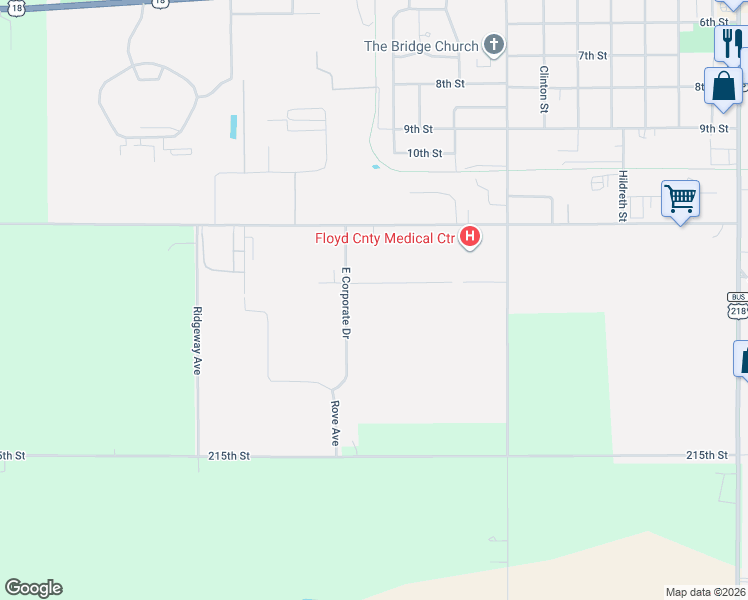 map of restaurants, bars, coffee shops, grocery stores, and more near 910 13th Street in Charles City
