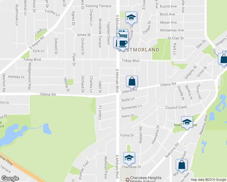 map of restaurants, bars, coffee shops, grocery stores, and more near 4406 Odana Road in Madison