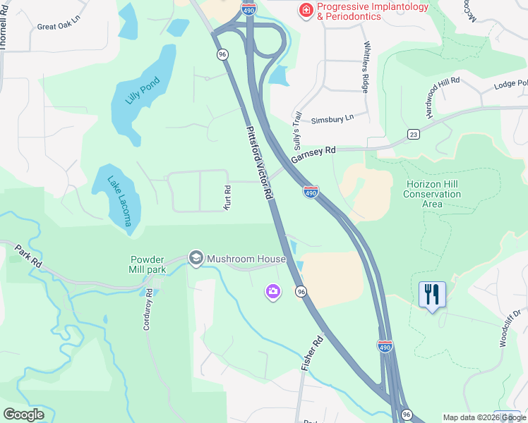 map of restaurants, bars, coffee shops, grocery stores, and more near 1041 Pittsford Victor Road in Pittsford