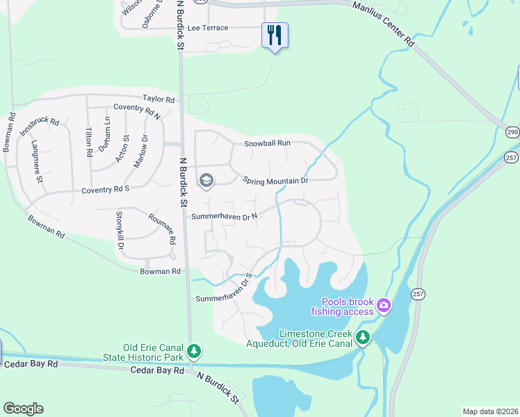 map of restaurants, bars, coffee shops, grocery stores, and more near 389 Summerhaven Drive North in East Syracuse