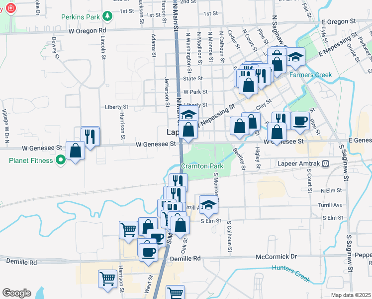 map of restaurants, bars, coffee shops, grocery stores, and more near 939 West Genesee Street in Lapeer