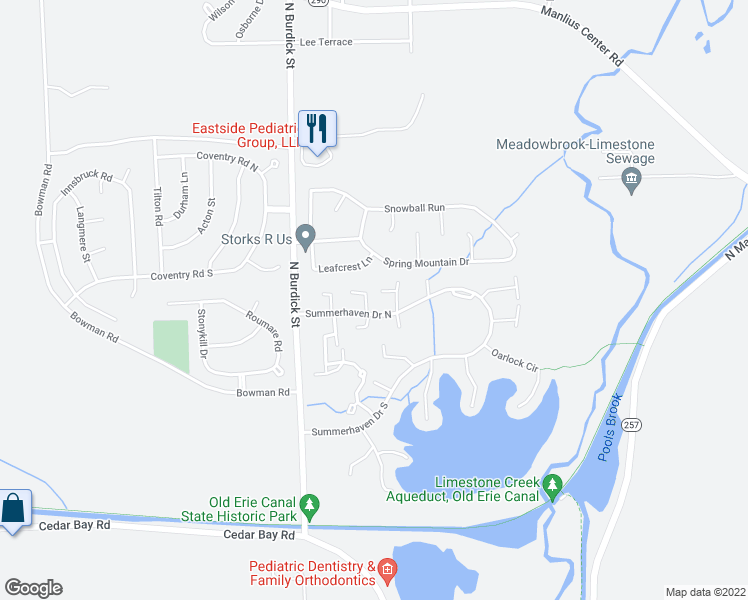 map of restaurants, bars, coffee shops, grocery stores, and more near 436 Summerhaven Drive North in East Syracuse