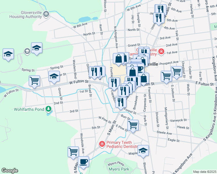 map of restaurants, bars, coffee shops, grocery stores, and more near 5-REAR Cayadutta Street in Gloversville