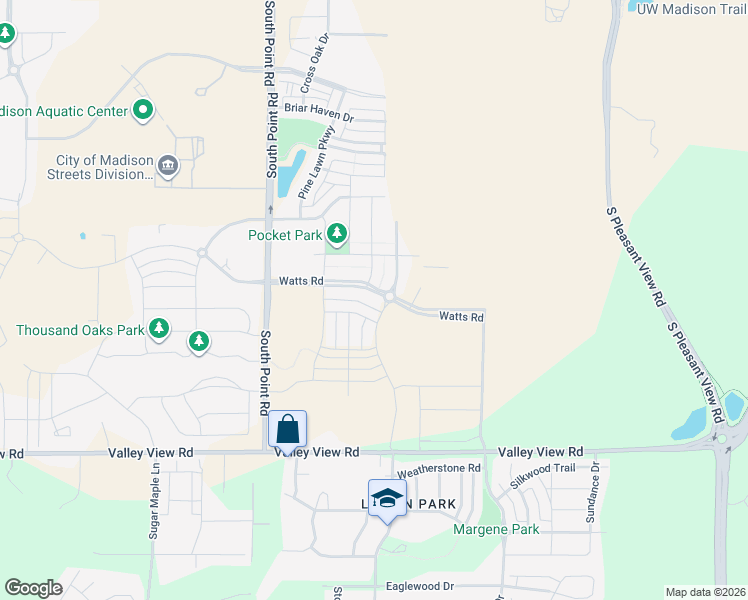 map of restaurants, bars, coffee shops, grocery stores, and more near 9319 Watts Road in Verona