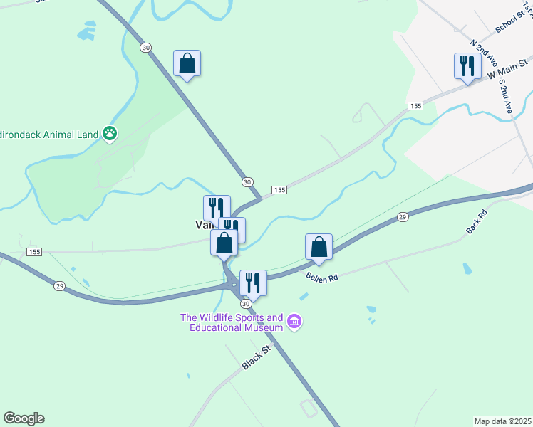 map of restaurants, bars, coffee shops, grocery stores, and more near 3639 New York 30 in Broadalbin