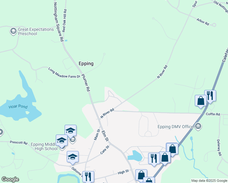 map of restaurants, bars, coffee shops, grocery stores, and more near 18 Chandler Lane in Epping