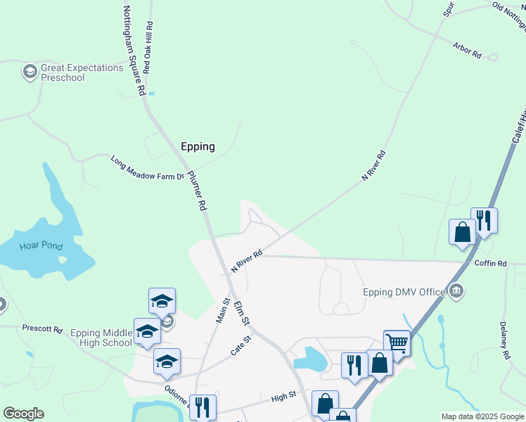 map of restaurants, bars, coffee shops, grocery stores, and more near 18 Chandler Lane in Epping