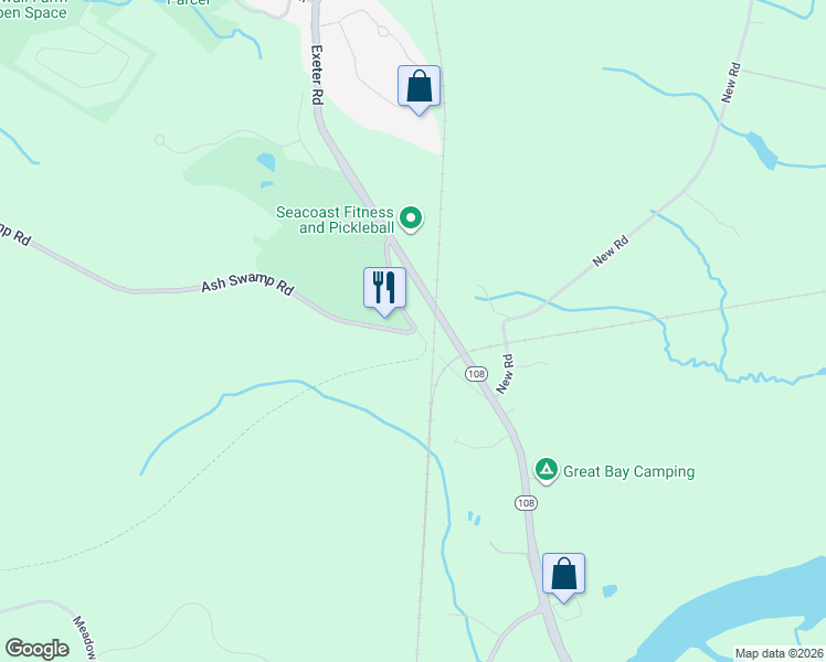 map of restaurants, bars, coffee shops, grocery stores, and more near 2 Ash Swamp Road in Newmarket