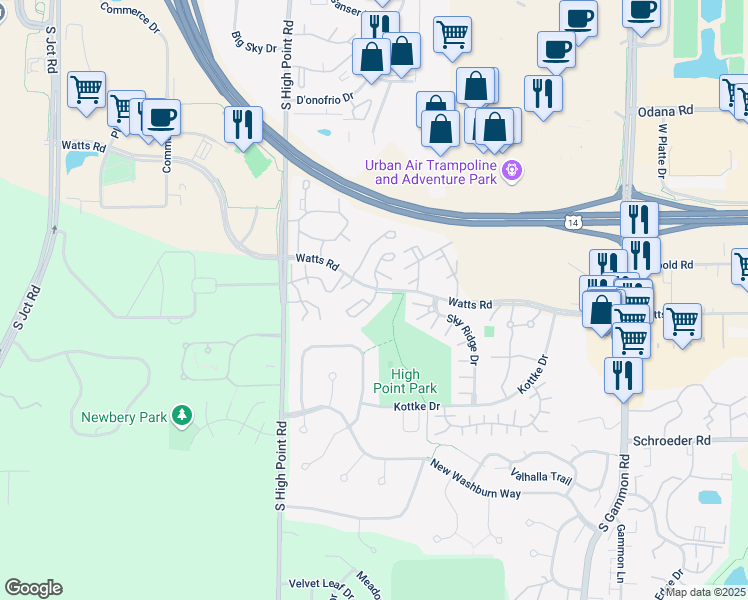 map of restaurants, bars, coffee shops, grocery stores, and more near 13 South Burberry Drive in Madison