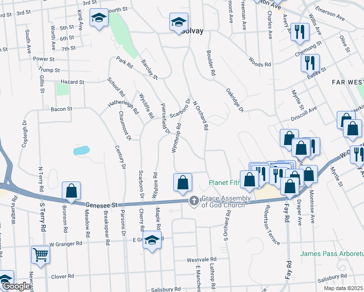 map of restaurants, bars, coffee shops, grocery stores, and more near 311 Wynthrop Road in Syracuse