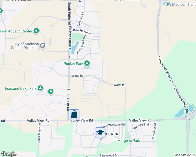 map of restaurants, bars, coffee shops, grocery stores, and more near 9319 Watts Road in Verona