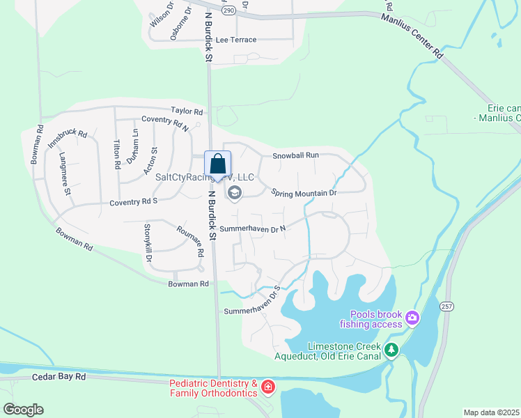 map of restaurants, bars, coffee shops, grocery stores, and more near 443 Summerhaven Drive North in East Syracuse