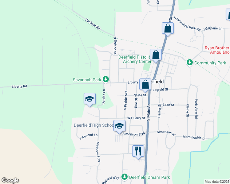 map of restaurants, bars, coffee shops, grocery stores, and more near 207 Liberty Street in Deerfield