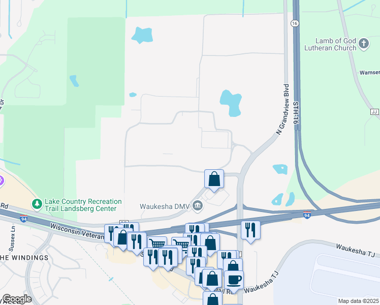 map of restaurants, bars, coffee shops, grocery stores, and more near 3000 North Grandview Boulevard in Waukesha
