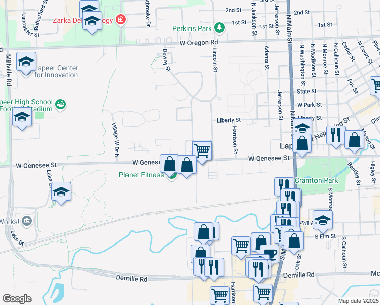 map of restaurants, bars, coffee shops, grocery stores, and more near 195 Charbridge Arbor in Lapeer