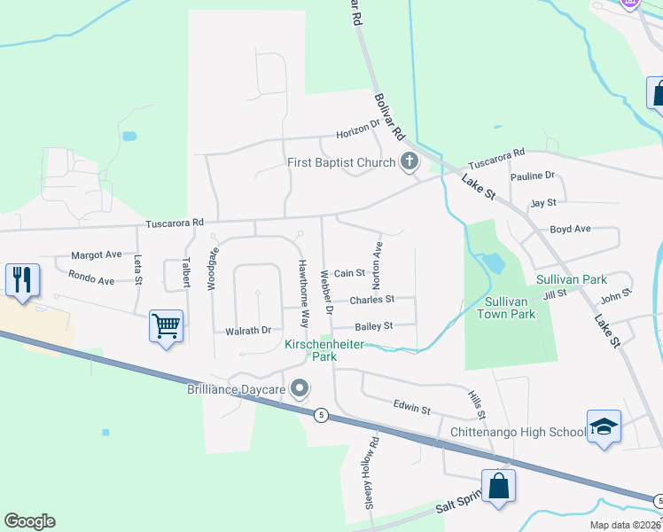 map of restaurants, bars, coffee shops, grocery stores, and more near 809 Webber Drive in Chittenango