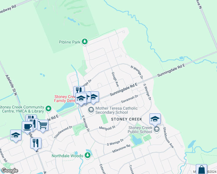 map of restaurants, bars, coffee shops, grocery stores, and more near 1322 Pleasantview Drive in London