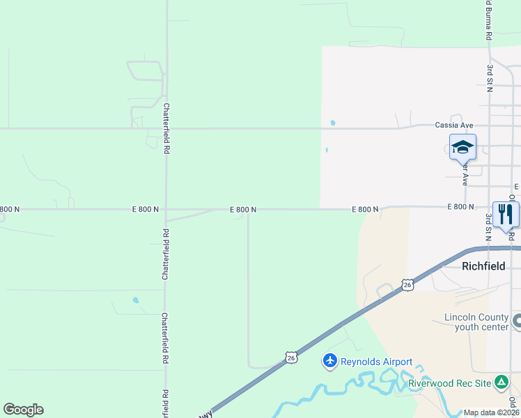 map of restaurants, bars, coffee shops, grocery stores, and more near 1225 East 800 North in Richfield