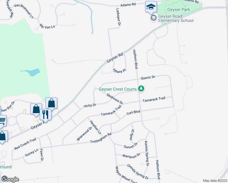 map of restaurants, bars, coffee shops, grocery stores, and more near 7 Quevic Drive in Saratoga Springs