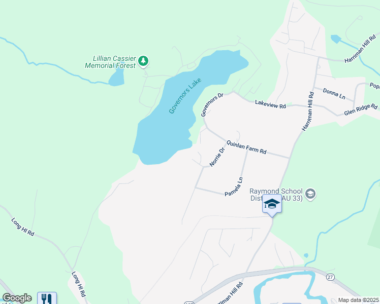 map of restaurants, bars, coffee shops, grocery stores, and more near 31 Norrie Drive in Raymond
