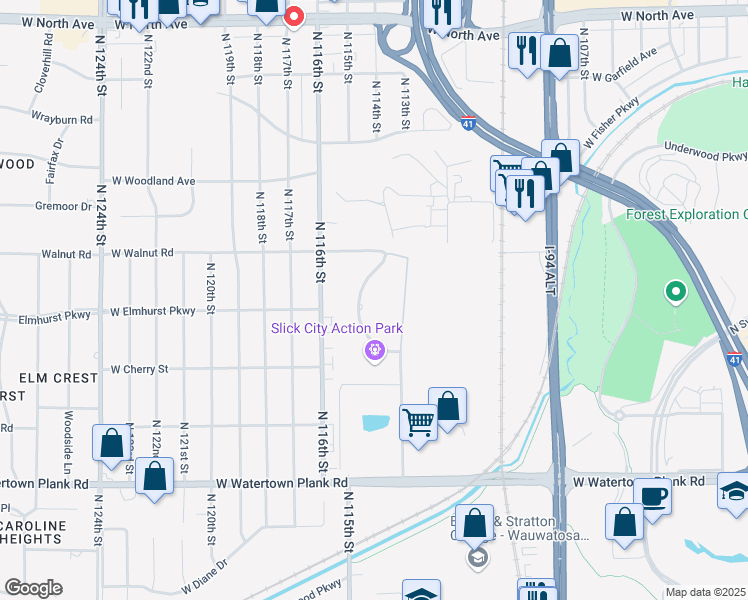 map of restaurants, bars, coffee shops, grocery stores, and more near 1620 Rivers Bend in Wauwatosa