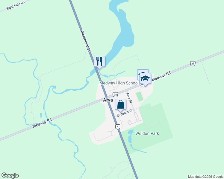 map of restaurants, bars, coffee shops, grocery stores, and more near 2031 Elgin Street in Arva