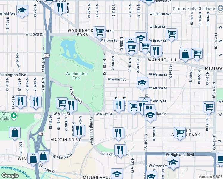 map of restaurants, bars, coffee shops, grocery stores, and more near 3931 West Galena Street in Milwaukee