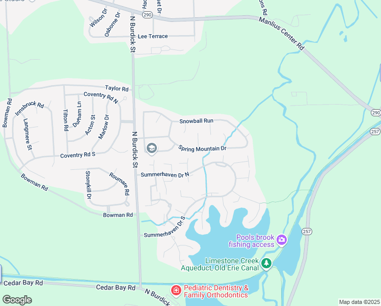 map of restaurants, bars, coffee shops, grocery stores, and more near 7361 Spring Mountain Drive in East Syracuse