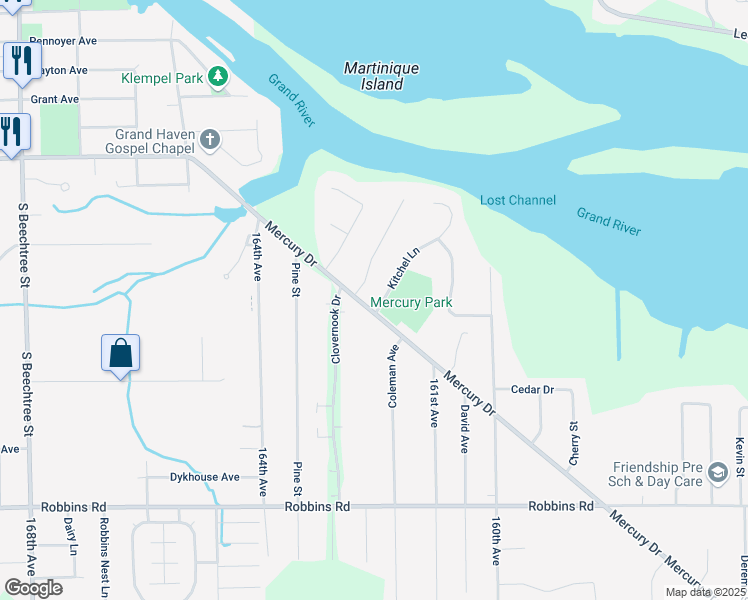 map of restaurants, bars, coffee shops, grocery stores, and more near 15613 Kitchel Lane in Grand Haven