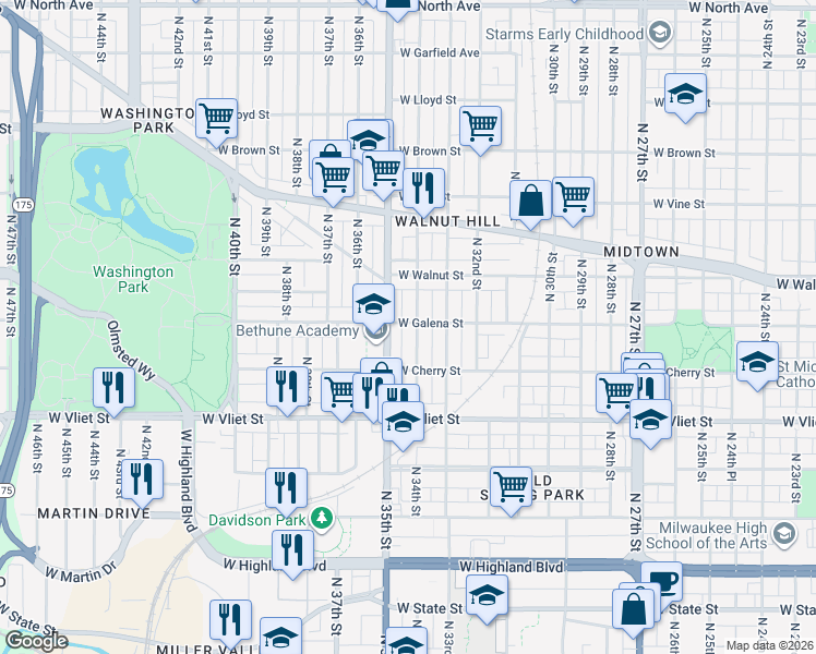 map of restaurants, bars, coffee shops, grocery stores, and more near in Milwaukee