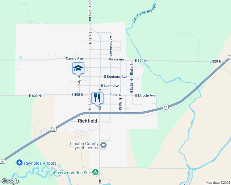 map of restaurants, bars, coffee shops, grocery stores, and more near 250 East Lincoln Avenue in Richfield
