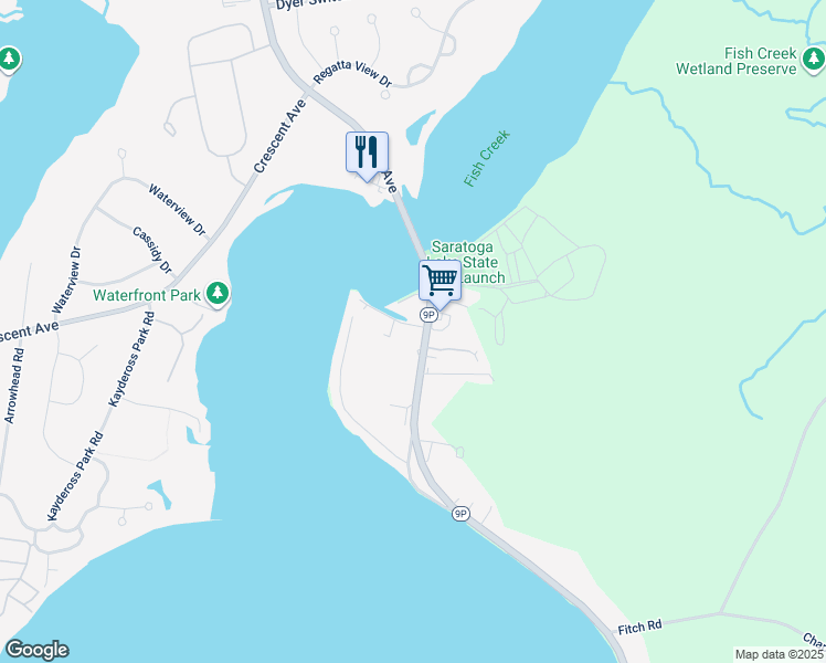 map of restaurants, bars, coffee shops, grocery stores, and more near 98 Point Breeze Road in Saratoga Springs