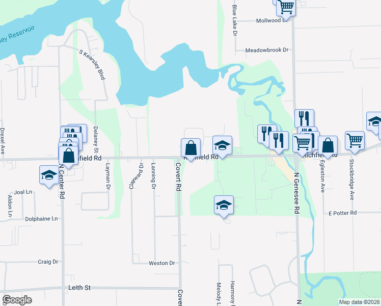 map of restaurants, bars, coffee shops, grocery stores, and more near 4408 Sugar Maple Run in Flint