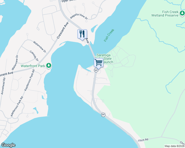 map of restaurants, bars, coffee shops, grocery stores, and more near 98 Point Breeze Road in Saratoga Springs