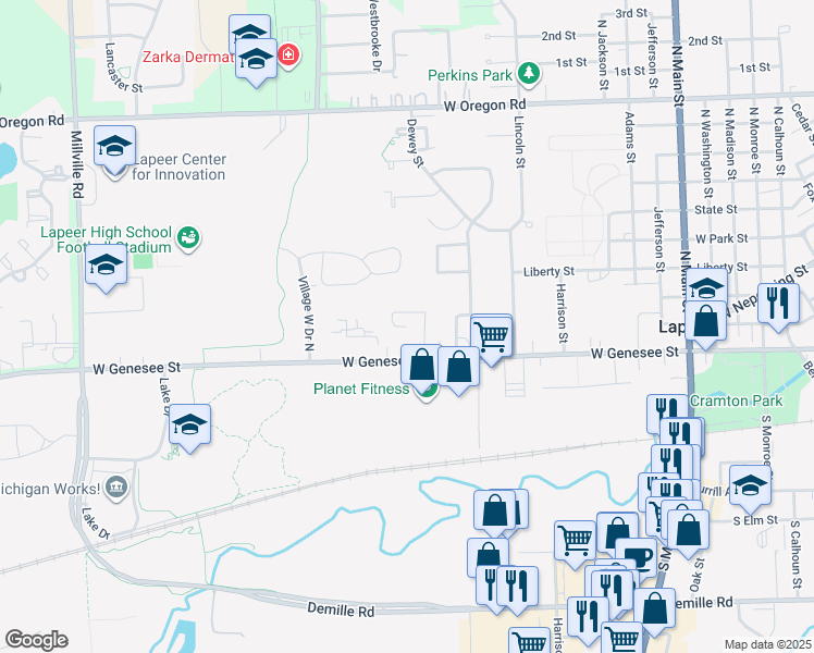 map of restaurants, bars, coffee shops, grocery stores, and more near 2140 West Genesee Street in Lapeer