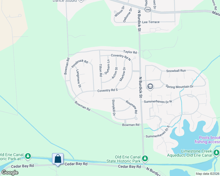 map of restaurants, bars, coffee shops, grocery stores, and more near 7165 Coventry Road South in East Syracuse