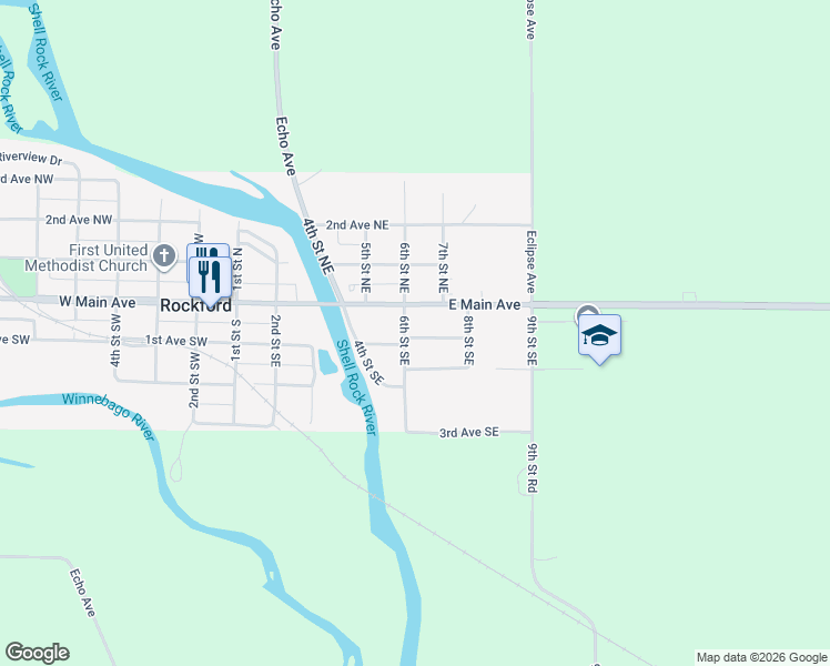 map of restaurants, bars, coffee shops, grocery stores, and more near 15 6th St SE in Rockford