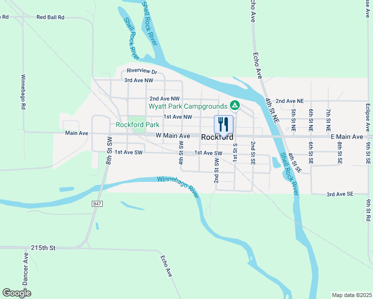 map of restaurants, bars, coffee shops, grocery stores, and more near 26 3rd St SW in Rockford