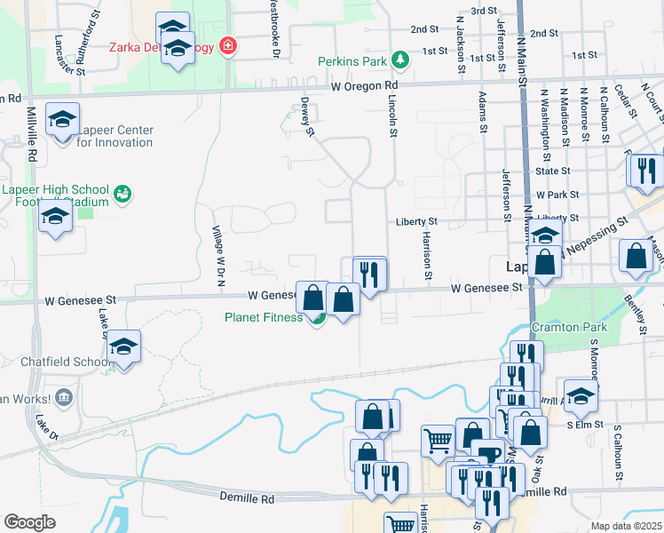 map of restaurants, bars, coffee shops, grocery stores, and more near 195 Charbridge Arbor in Lapeer