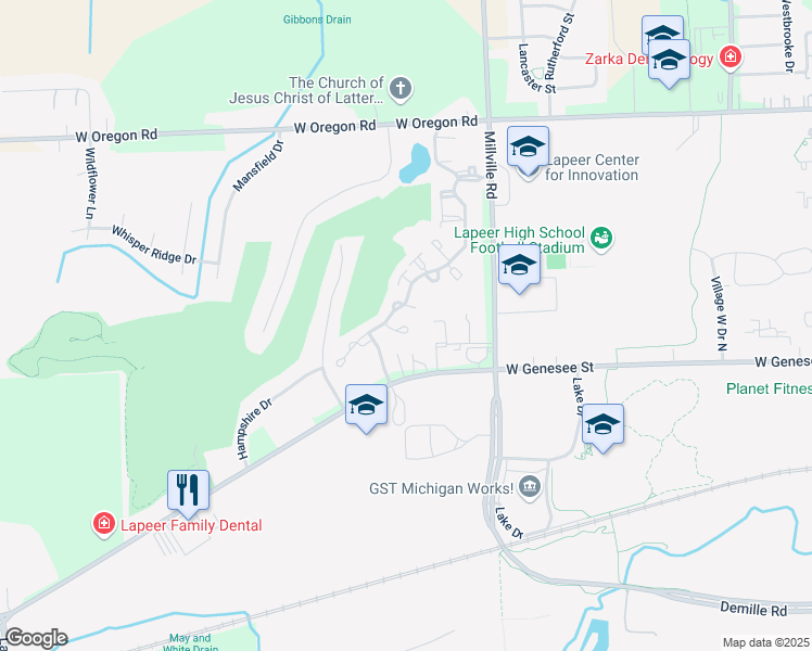 map of restaurants, bars, coffee shops, grocery stores, and more near 634 Eastway Cir in Lapeer