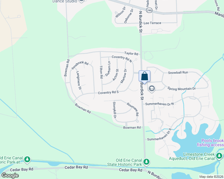 map of restaurants, bars, coffee shops, grocery stores, and more near 7165 Coventry Road South in East Syracuse
