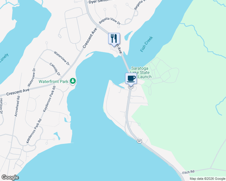 map of restaurants, bars, coffee shops, grocery stores, and more near 107 Point Breeze Road in Saratoga Springs