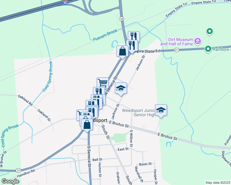 map of restaurants, bars, coffee shops, grocery stores, and more near 2735 Cottage Park in Weedsport