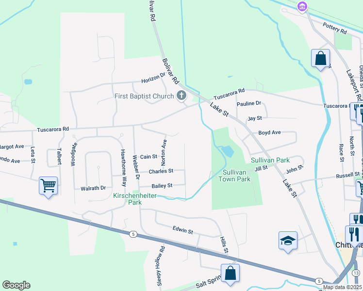map of restaurants, bars, coffee shops, grocery stores, and more near 721 Forbes Ave in Chittenango