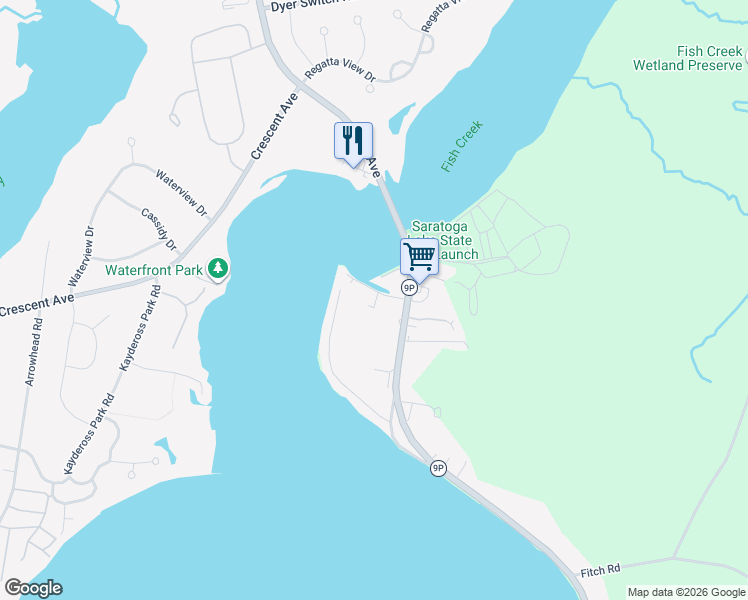 map of restaurants, bars, coffee shops, grocery stores, and more near 107 Point Breeze Road in Saratoga Springs