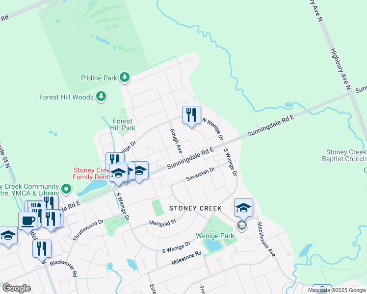 map of restaurants, bars, coffee shops, grocery stores, and more near 1838 Gough Avenue in London