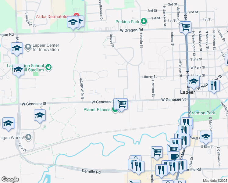 map of restaurants, bars, coffee shops, grocery stores, and more near 2140 West Genesee Street in Lapeer