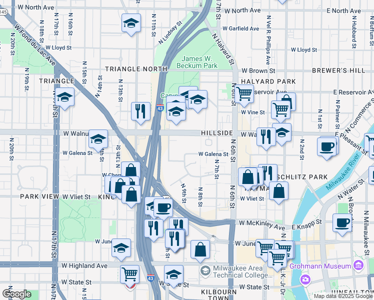 map of restaurants, bars, coffee shops, grocery stores, and more near 826 West Galena Street in Milwaukee
