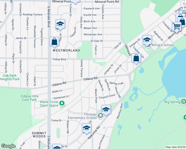 map of restaurants, bars, coffee shops, grocery stores, and more near 3 Frederick Circle in Madison